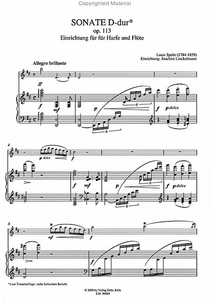 Sonate D-Dur op. 113 (1806) -Einrichtung für Harfe und Flöte-