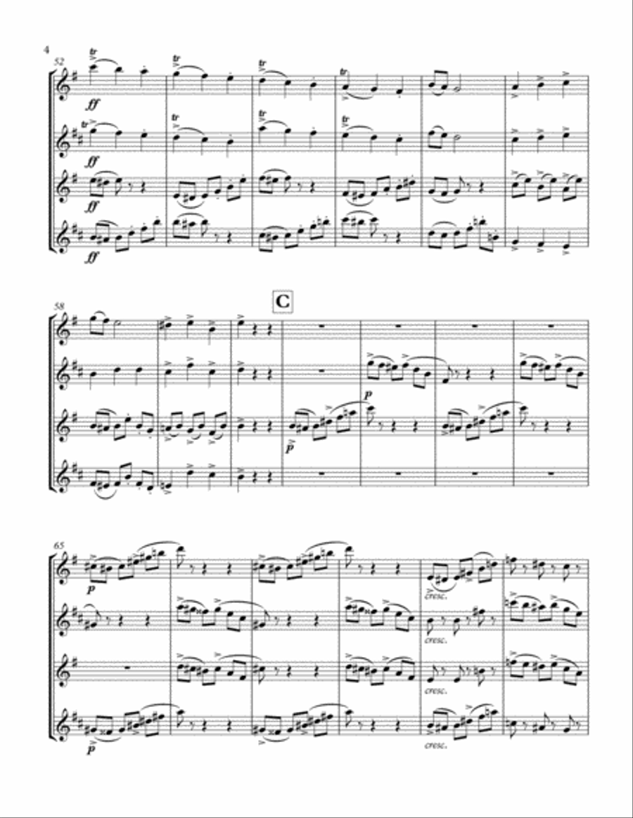 Verdi: Prestissimo from String Quartet in e for Saxophone Quartet Woodwind Quartet scores gallery preview page 4