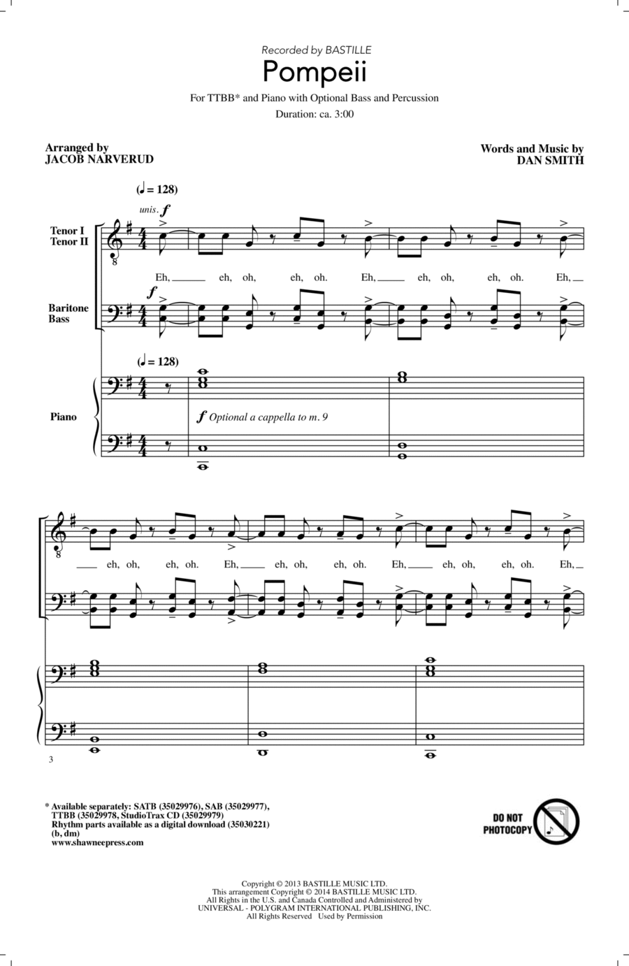 Pompeii (arr. Jacob Narverud) TTBB scores gallery preview page 1
