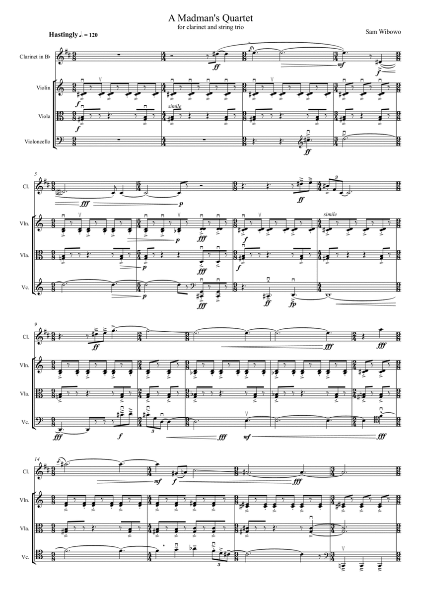Sam Wibowo - Quartet for Clarinet and String Trio "A Madman's Quartet" image number null