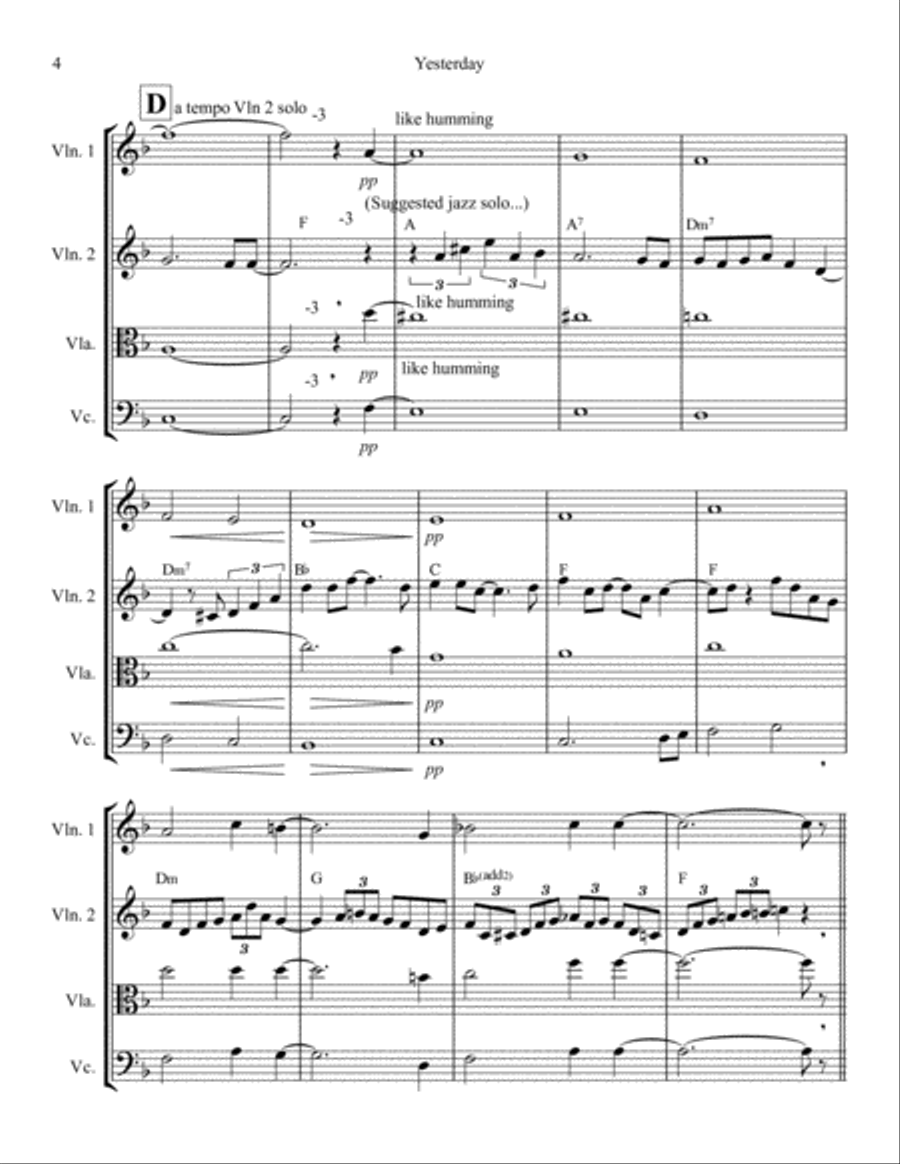 Yesterday String Quartet scores gallery preview page 4