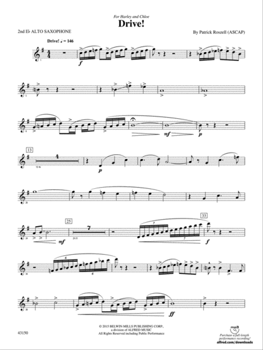 Drive!: 2nd E-flat Alto Saxophone Concert Band scores gallery preview page 1