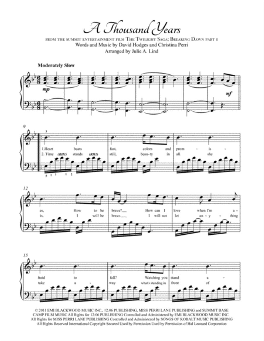 A Thousand Years Piano Solo scores gallery preview page 1