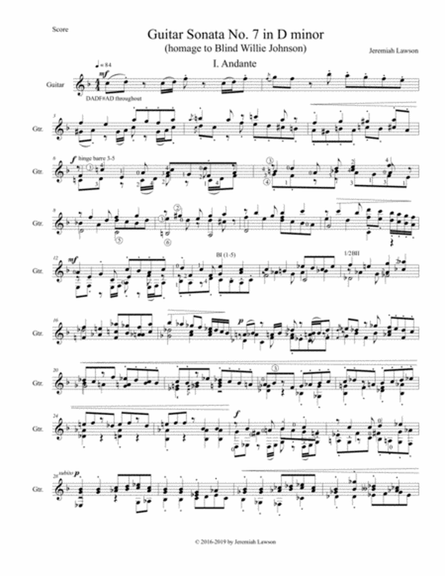 Guitar Sonata No. 7 in D minor homage to Blind Willie Johnson