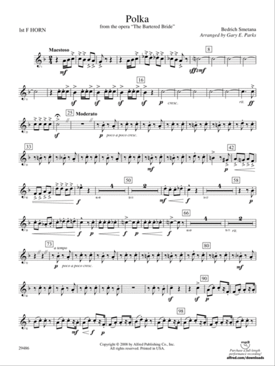 Polka from The Bartered Bride: 1st F Horn Concert Band scores gallery preview page 1
