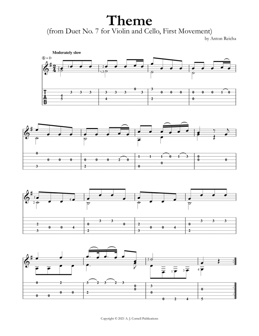 Theme (from Duet No. 7 for Violin and Cello, First Movement) String Duet scores gallery preview page 1
