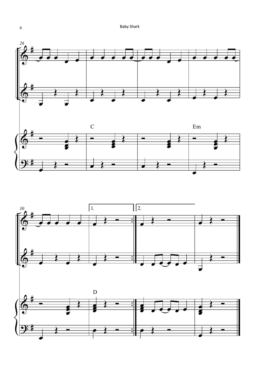 Baby Shark String Duet scores gallery preview page 4