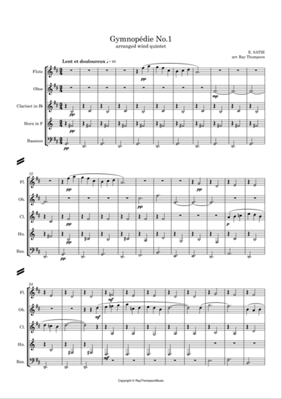 Satie: Gymnopédie No.1 - wind quintet Woodwind Quintet scores gallery preview page 2