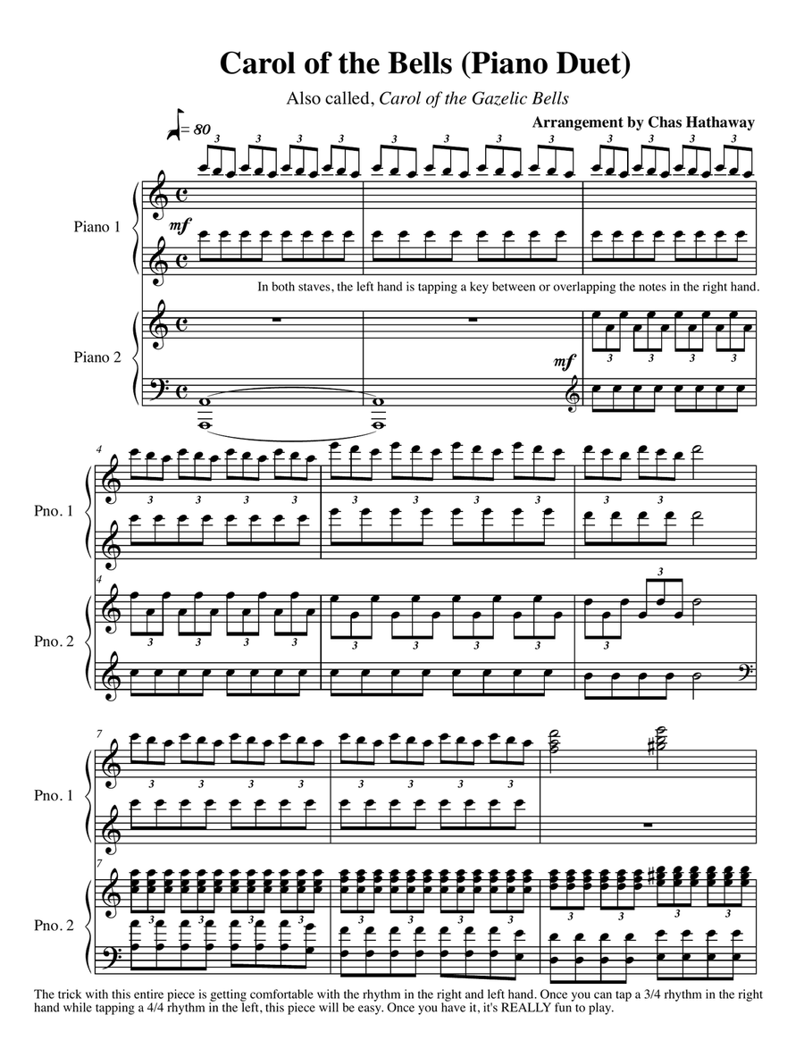 Carol of the Bells, Piano DUET Piano Solo scores gallery preview page 2