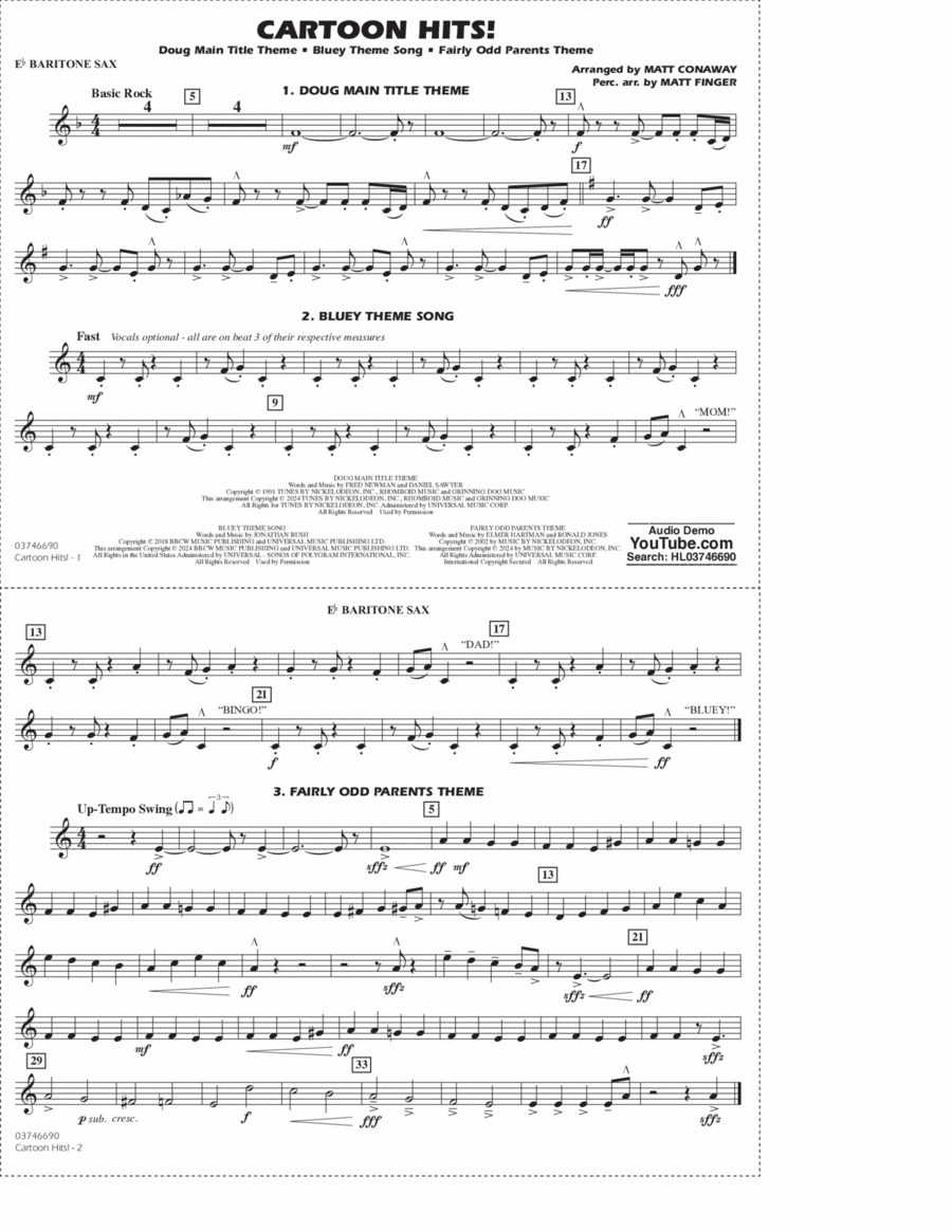 Cartoon Hits! - Eb Baritone Sax Marching Band scores gallery preview page 1