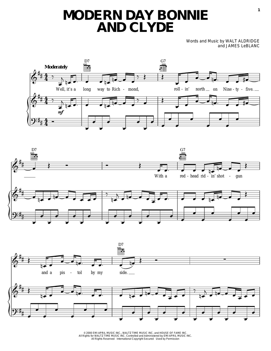 Modern Day Bonnie And Clyde Acoustic Guitar scores gallery preview page 1