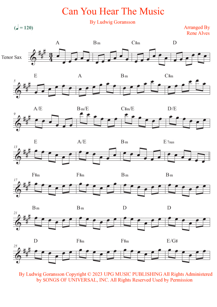 Can You Hear The Music Tenor Saxophone scores gallery preview page 1