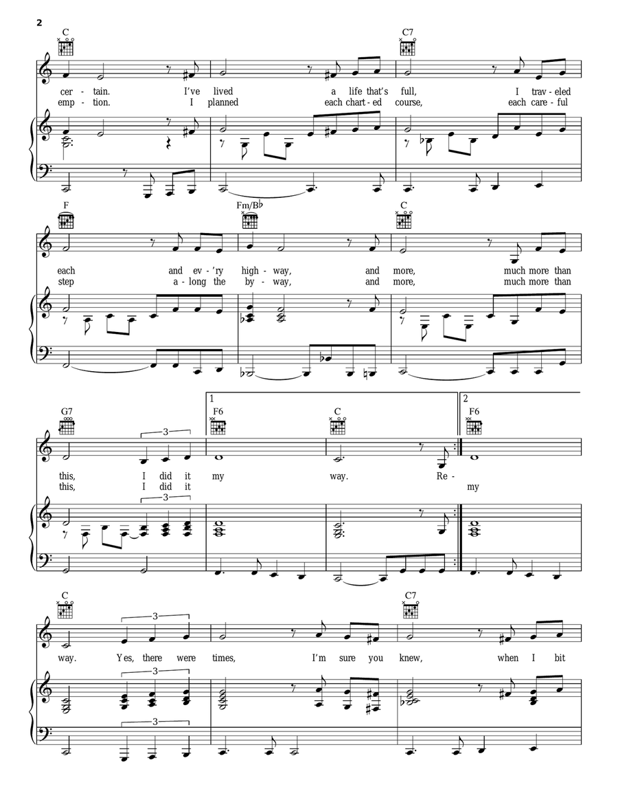 My Way Piano, Vocal, Guitar scores gallery preview page 2