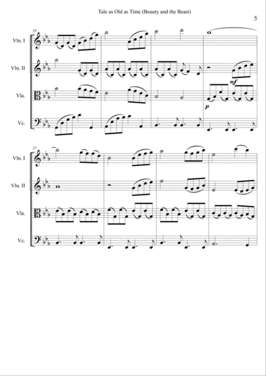 Beauty And The Beast String Quartet scores gallery preview page 5