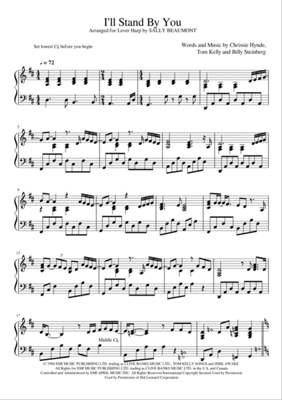 I'll Stand By You Harp scores gallery preview page 1