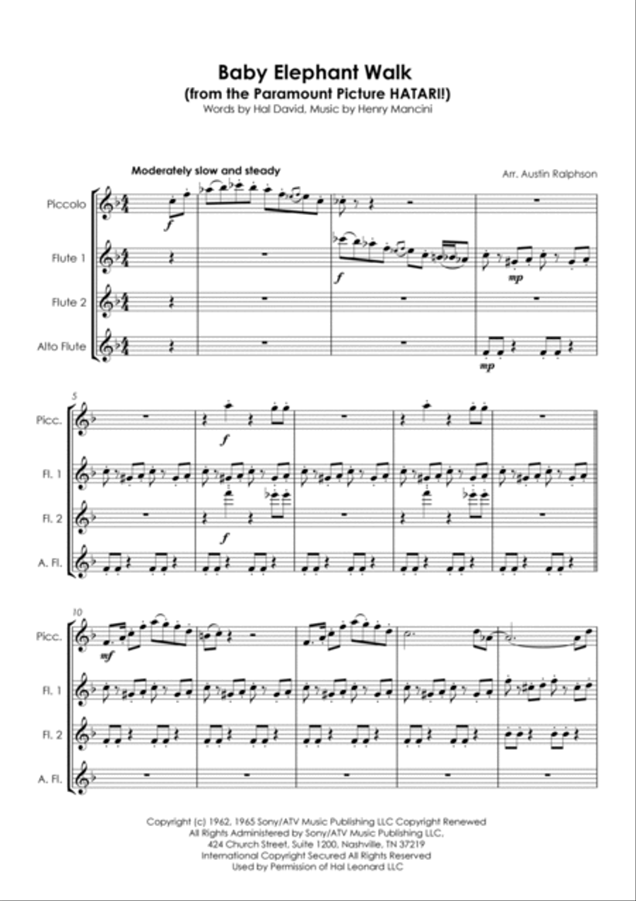 Baby Elephant Walk from the Paramount Picture HATARI! Flute Quartet scores gallery preview page 3