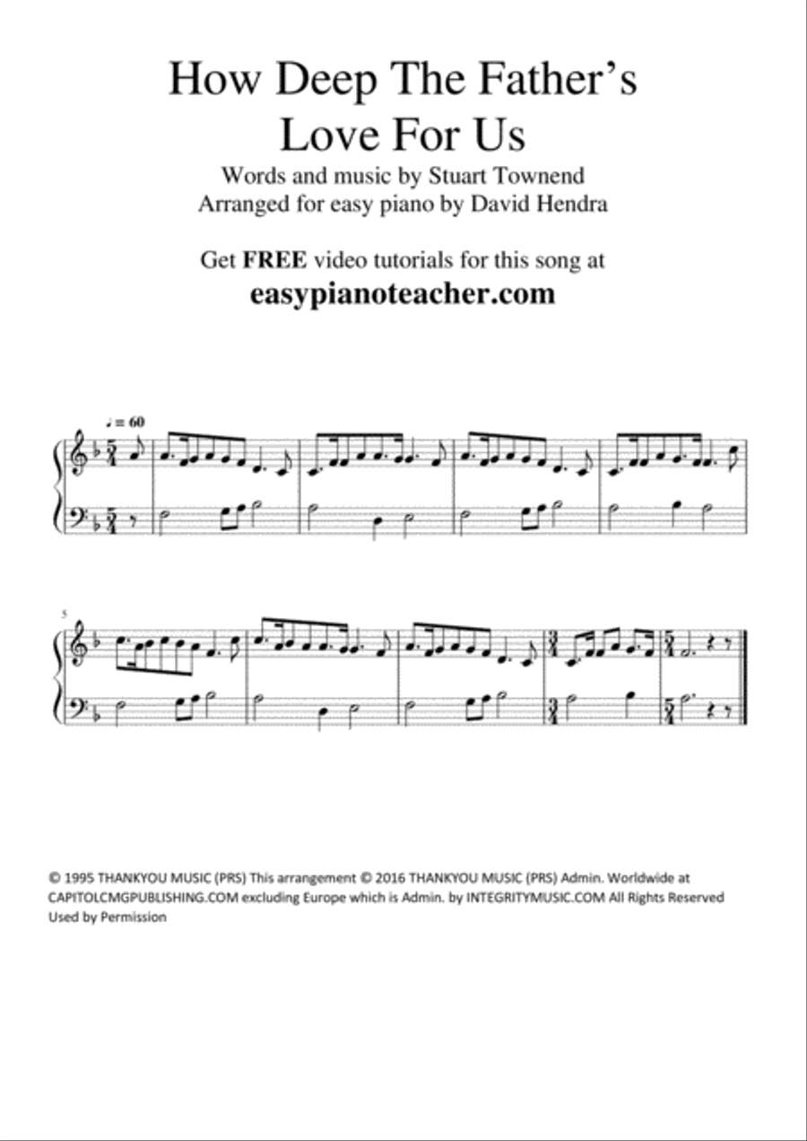 How Deep The Father's Love For Us Easy Piano scores gallery preview page 1