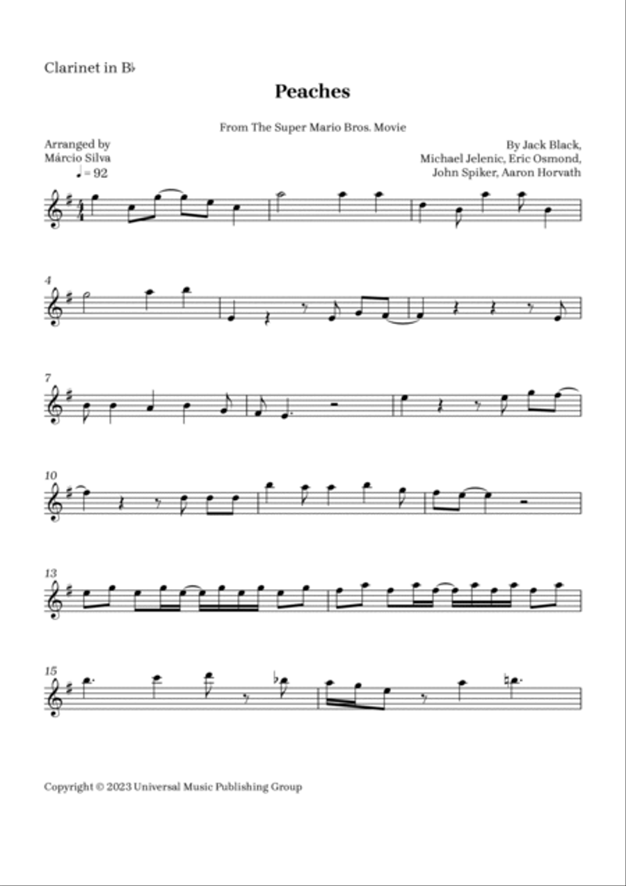 Peaches B-Flat Clarinet scores gallery preview page 4