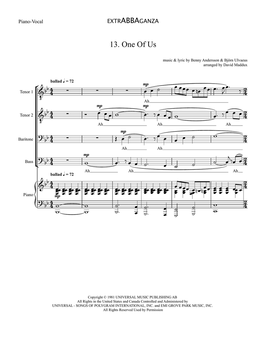 One Of Us One Of Us TTBB scores gallery preview page 1