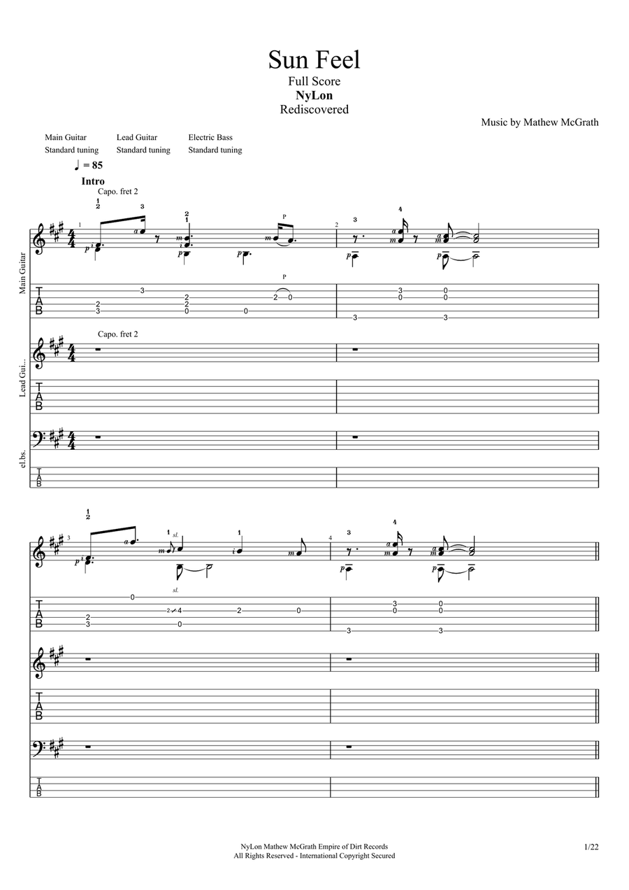 Sun Feel (Full Score) Guitar Solo scores gallery preview page 1