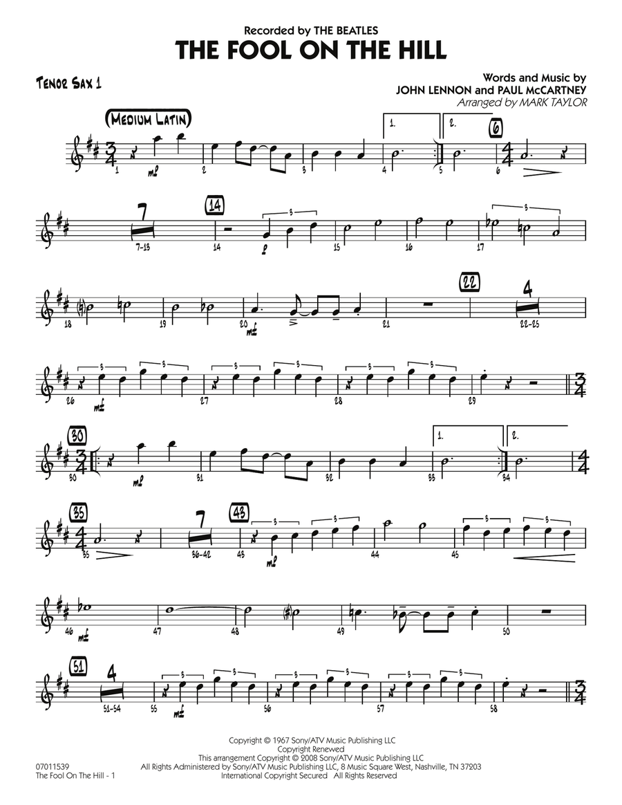 The Fool on the Hill (Flugelhorn Feature) - Tenor Sax 1 Jazz Ensemble scores gallery preview page 1