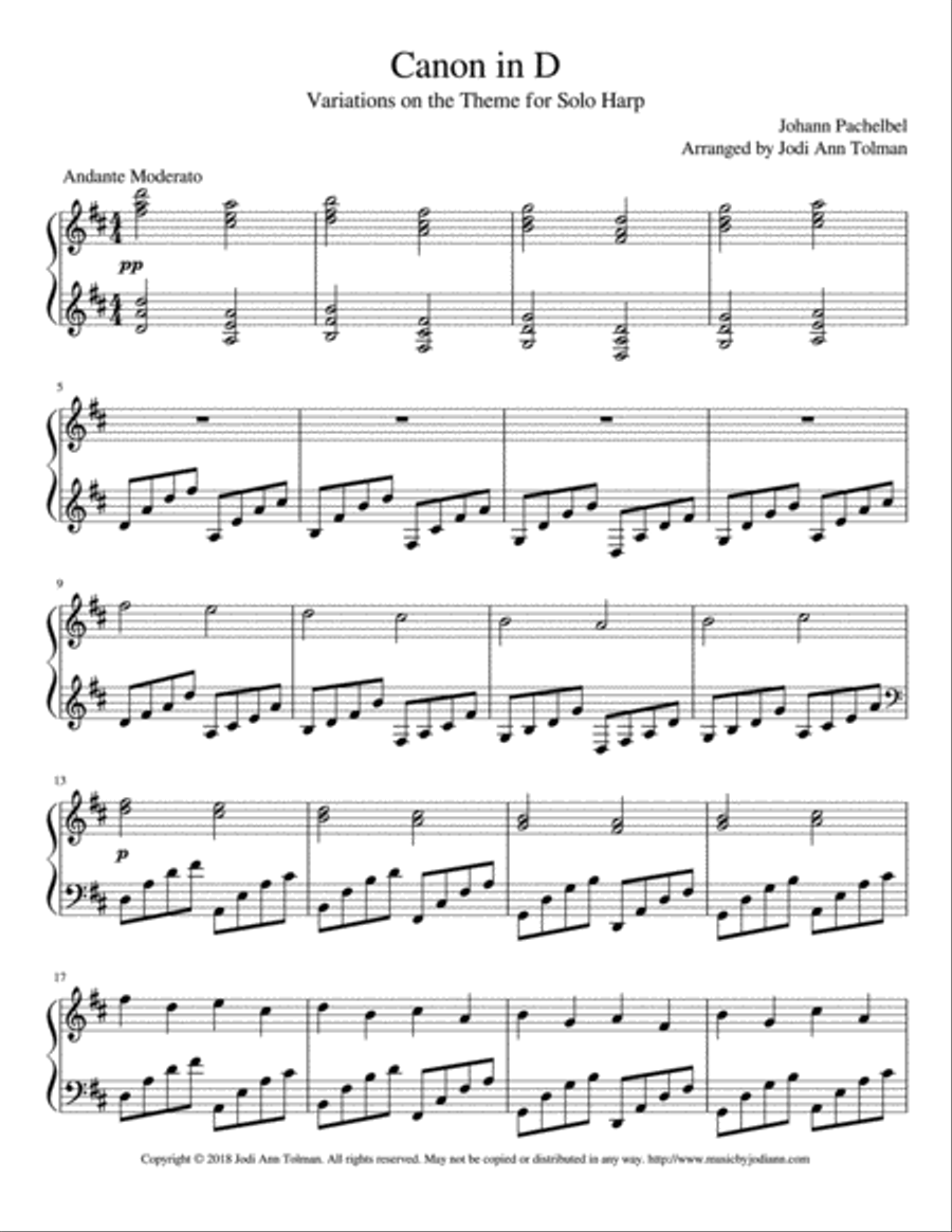 Canon in D, Harp Solo Harp scores gallery preview page 2