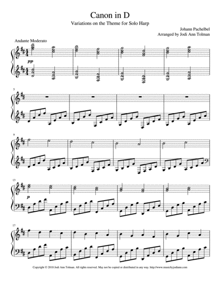 Canon in D, Harp Solo by Johann Pachelbel Harp - Digital Sheet Music
