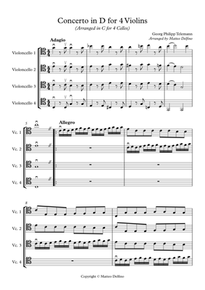 Concerto in D for 4 Violins (Arranged in C for Cello Quartet)