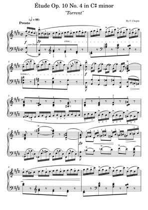F. Chopin Etude Op.10 No.4 in C♯ minor "Torrent" (With Finger Number),Original Edition,Piano Solo