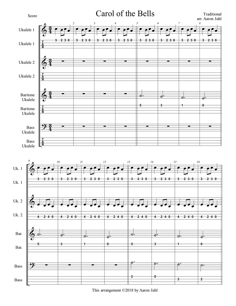Carol of the Bells Carol of the Bells Ukulele scores gallery preview page 1