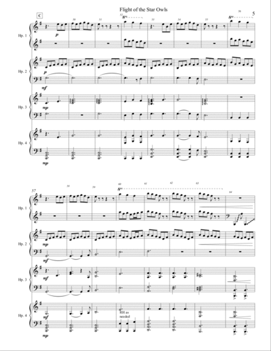 Flight of the Star Owls Harp Arrangement- Full score and parts (E minor) Harp scores gallery preview page 5