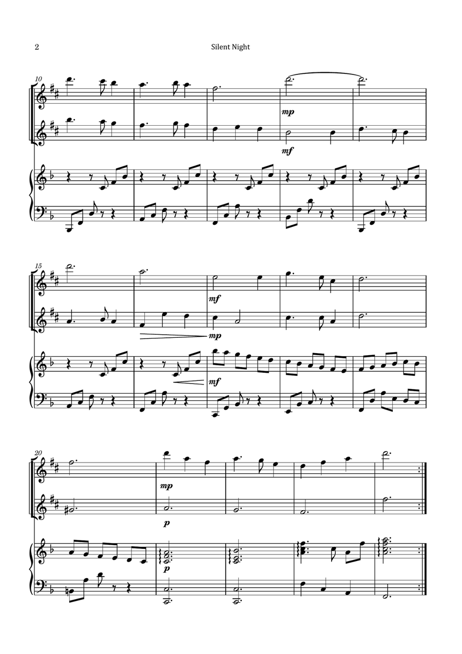 Silent Night Woodwind Duet scores gallery preview page 2