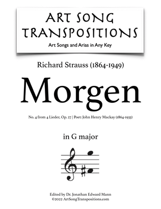 Book cover for STRAUSS: Morgen, Op. 27 no. 4 (transposed to G major)