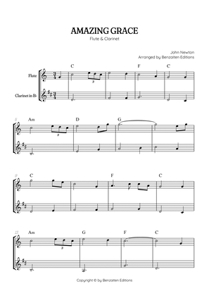 Amazing Grace • easy flute and clarinet sheet music with chords