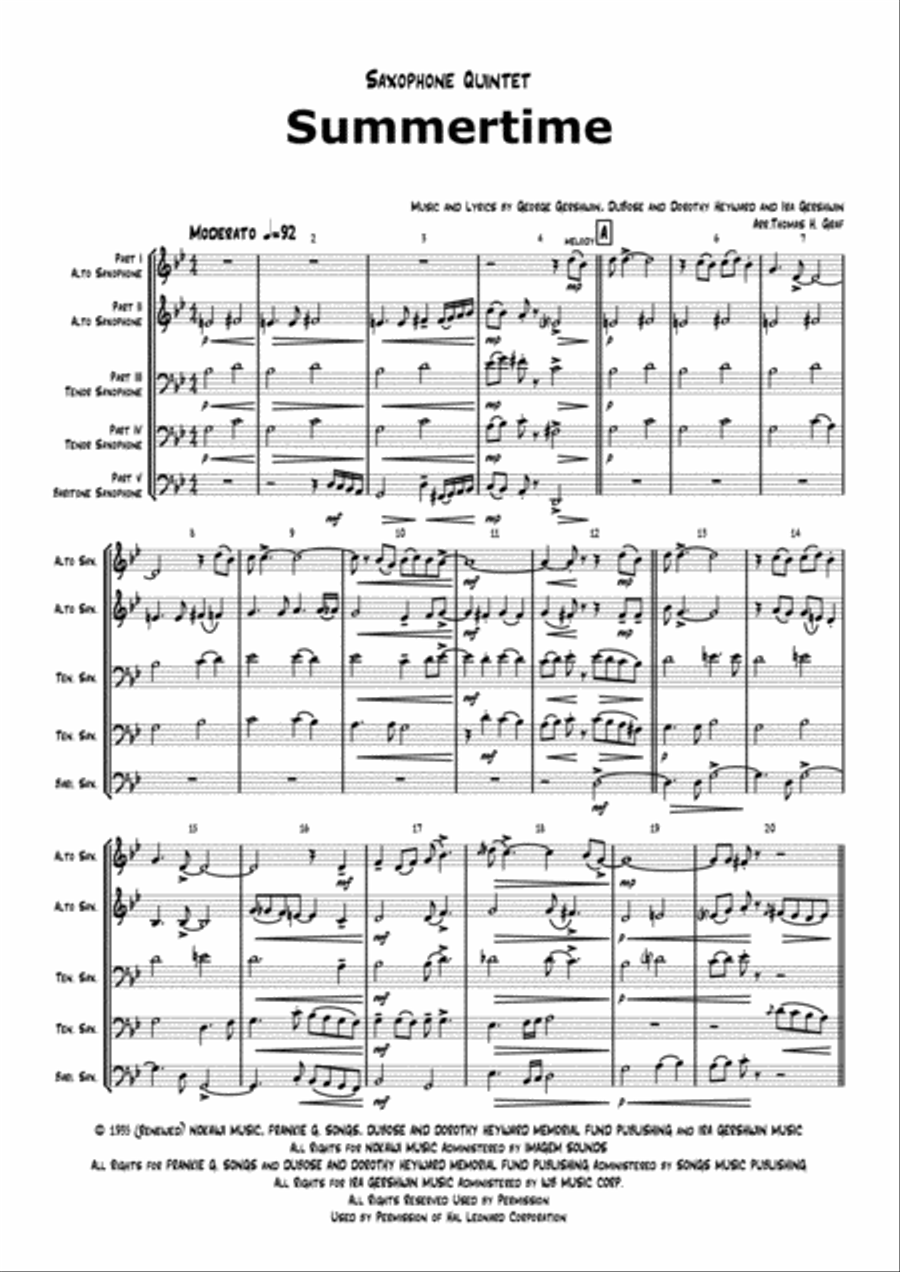 Summertime Saxophone Quintet scores gallery preview page 1