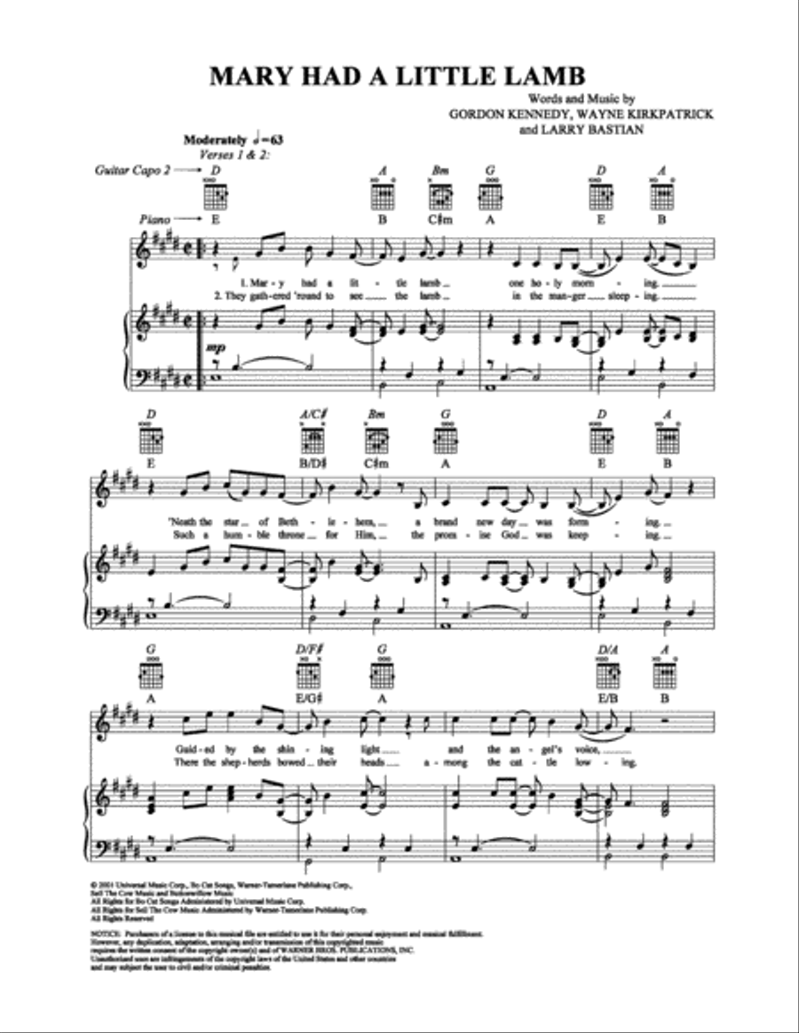 Mary Had a Little Lamb Piano, Vocal, Guitar scores gallery preview page 1