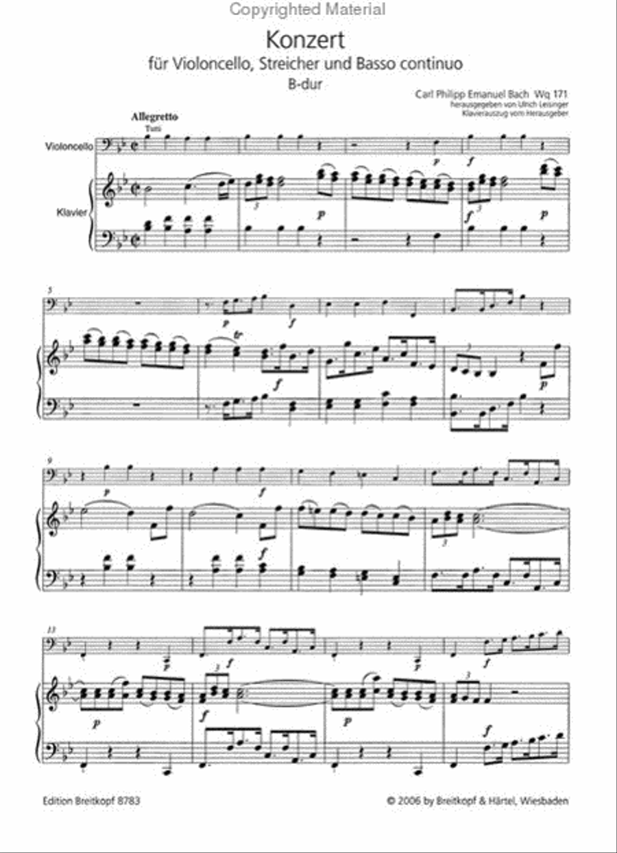 Violoncello Concerto in B flat major Wq 171 Piano Accompaniment scores gallery preview page 2