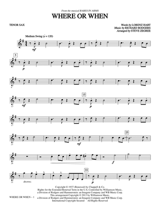 Book cover for Where Or When (from Babes In Arms) (arr. Steve Zegree) - Bb Tenor Saxophone