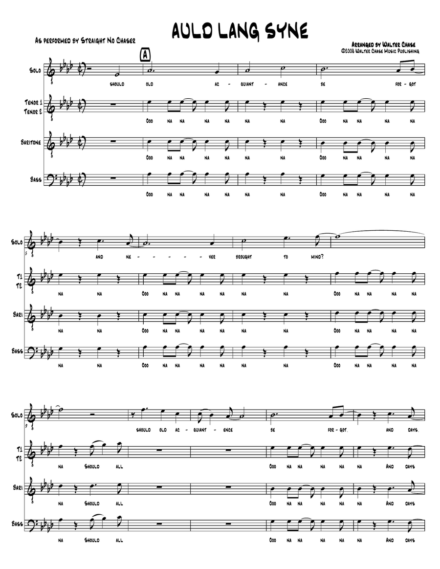 Auld Lang Syne (as performed by Straight No Chaser) - TTBB TTBB scores gallery preview page 2