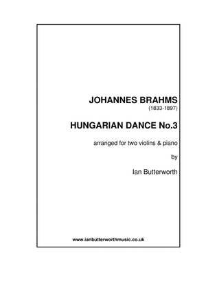 Book cover for BRAHMS Hungarian Dance No.3 arranged for 2 violins & piano