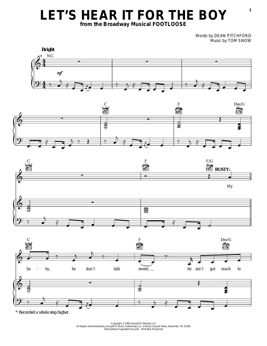 Let's Hear It For The Boy Piano, Vocal, Guitar scores gallery preview page 1
