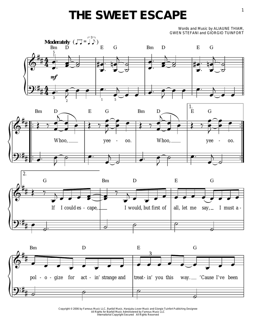 The Sweet Escape Easy Piano scores gallery preview page 1