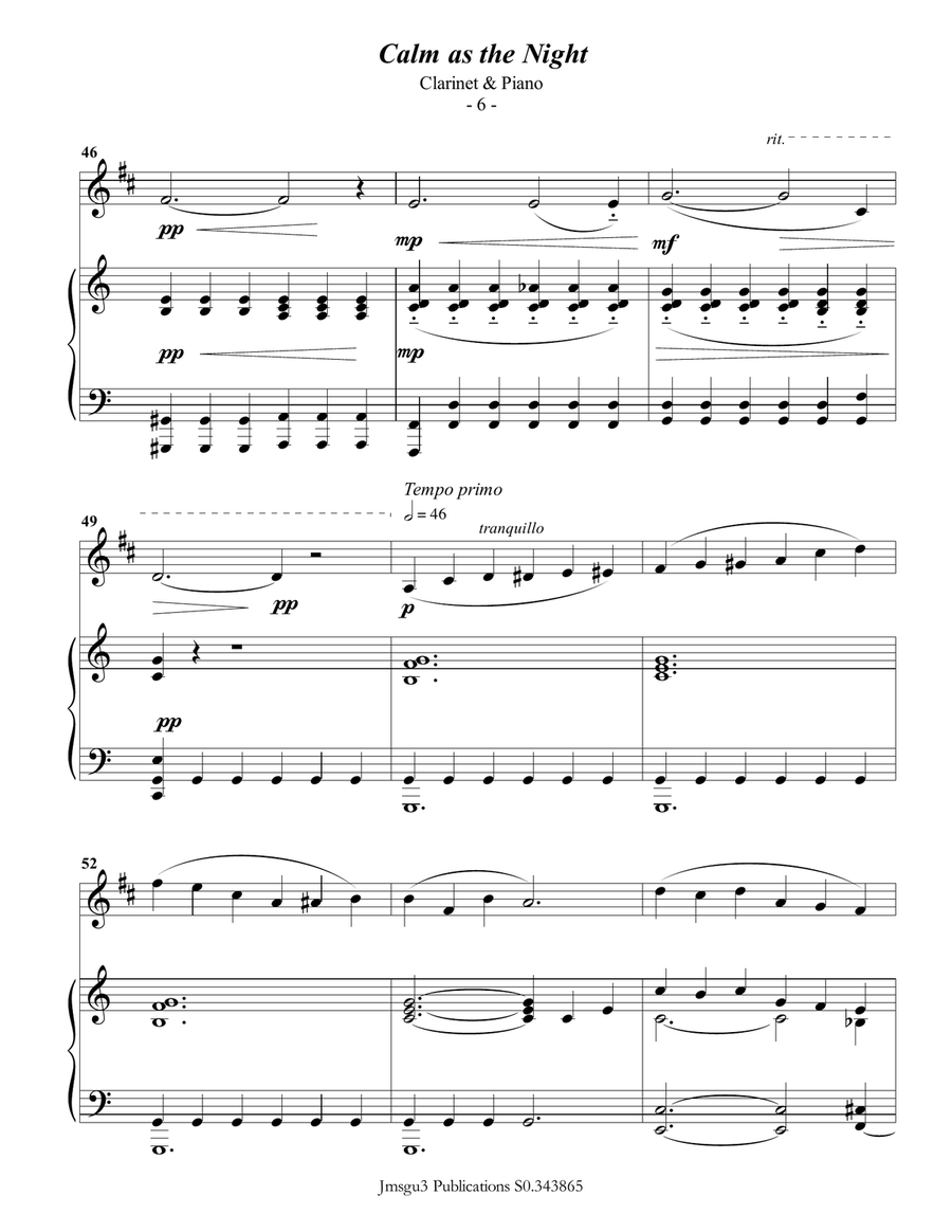 Bohm: Calm as the Night for Clarinet & Piano B-Flat Clarinet scores gallery preview page 6