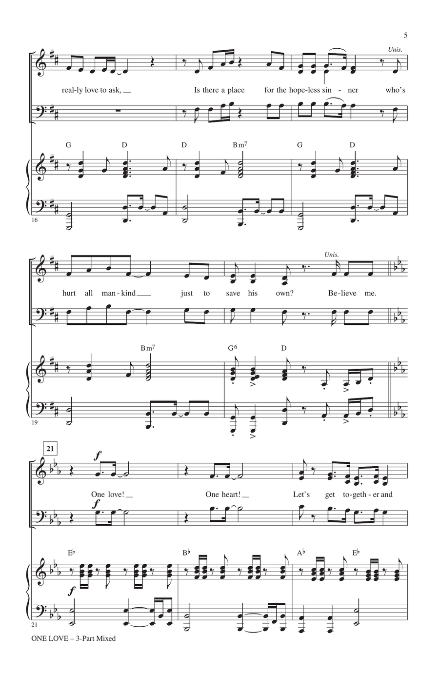 One Love (arr. Mark Brymer) 3-Part scores gallery preview page 3