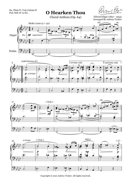 Organ: O Hearken Thou (Choral Anthem, Op. 64) - Edward Elgar by Edward Elgar Choir - Digital Sheet Music