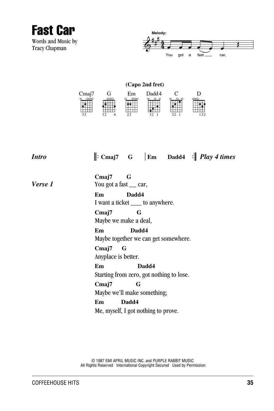 Fast Car Acoustic Guitar scores gallery preview page 1