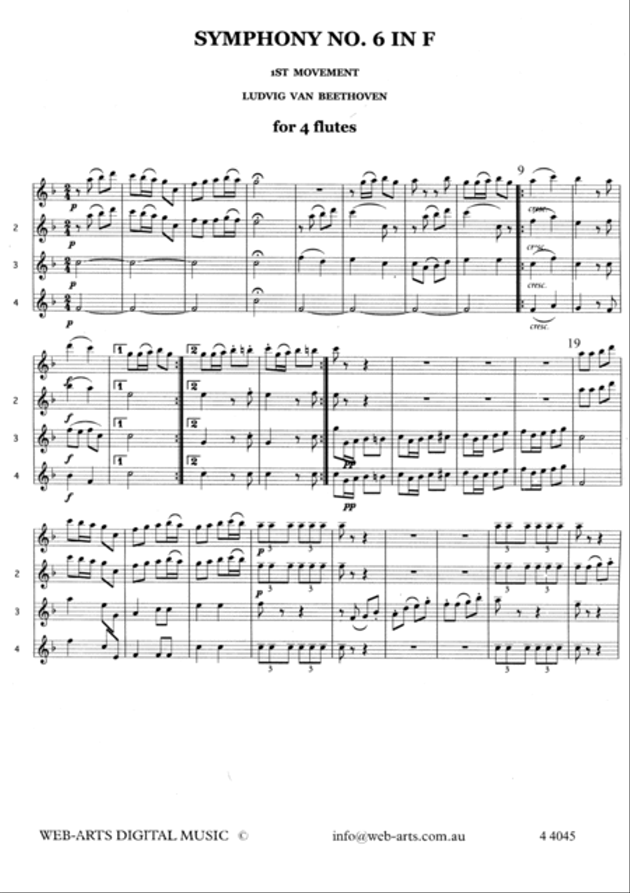 Symphony No.6 in F for 4 flutes (4 4045) - BEETHOVEN Flute Quartet scores gallery preview page 2