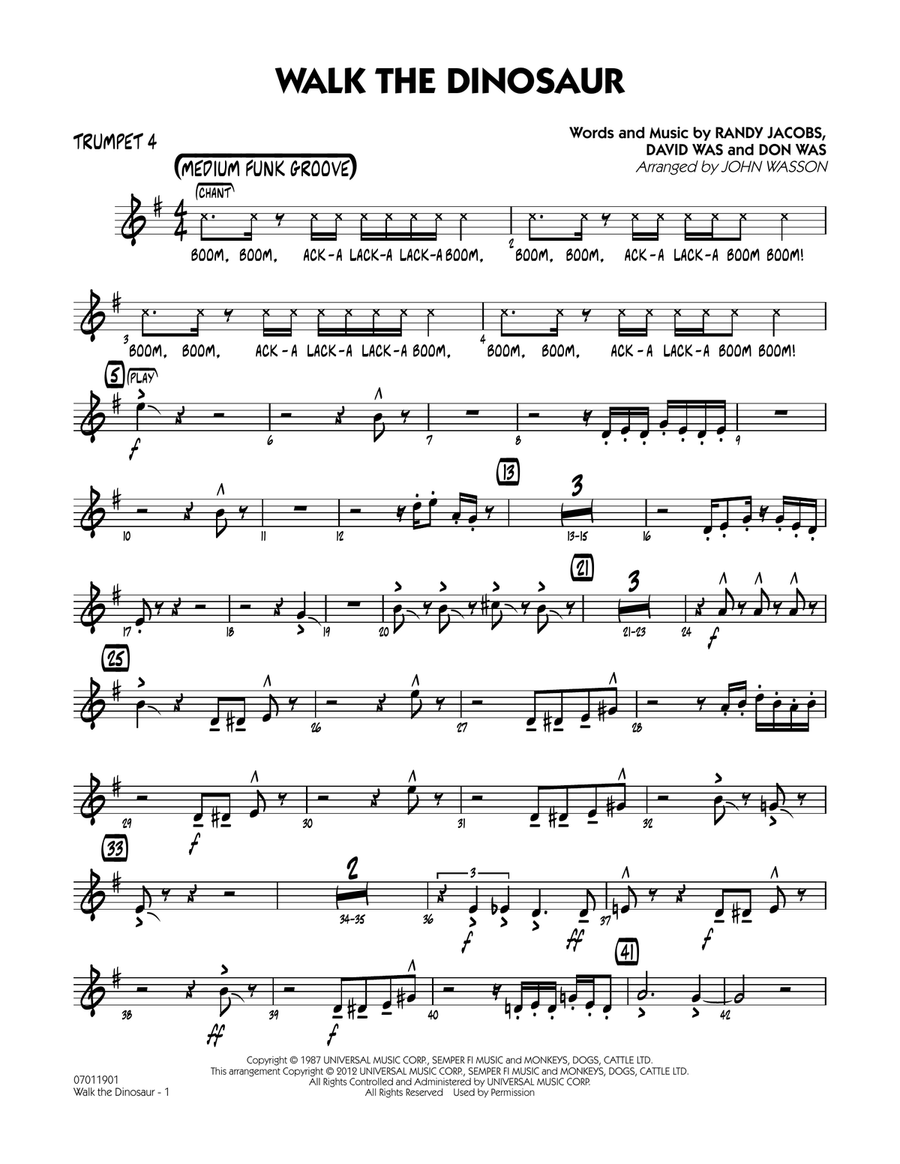 Walk The Dinosaur - Trumpet 4 Jazz Ensemble scores gallery preview page 1