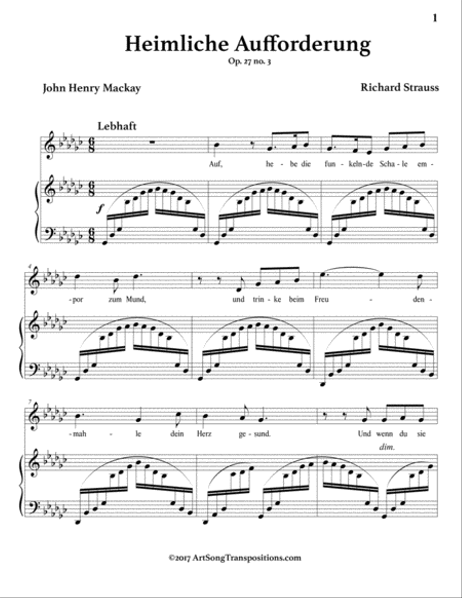 STRAUSS: Heimliche Aufforderung, Op. 27 no. 3 (in 3 low keys: G-flat, F, E major)