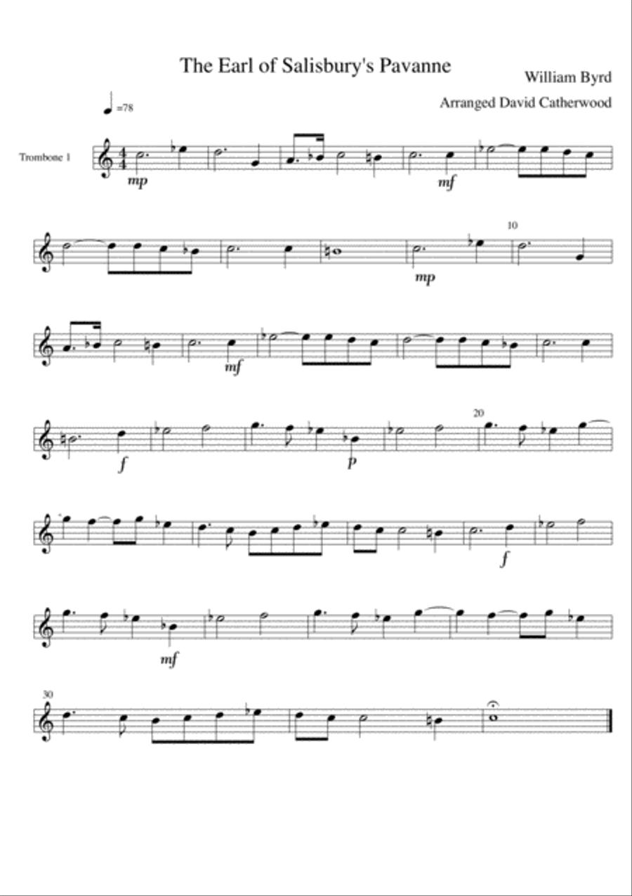 Brass (or Saxophone) Trio - Earl of Salisbury's Pavanne by William Byrd arranged David Catherwood Saxophone scores gallery preview page 2